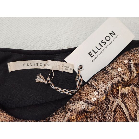 Snake Print Sequin Midi Skirt A-Line Hi Low Slit Gold Brown Party Sexy Mob Wife - Picture 3 of 8